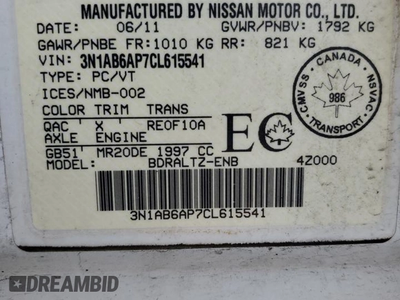 2012 Nissan Sentra S with VIN 3N1AB6AP7CL615541, listed as a Copart auction lot 51577105 with 217,449 mi miles and Clean title. Bid and sale history available at DreamBid. Image 13.