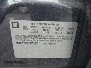 2014 Chevrolet Cruze 1LT with VIN 1G1PC5SB4E7323802, listed as a IAAI auction lot 42746165 with 88,265 mi miles and . Bid and sale history available at DreamBid. Image 9.