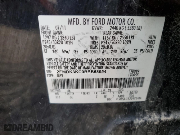 2011 Ford Edge Limited with VIN 2FMDK3KC0BBB58954, listed as a Copart auction lot 52526475 with 210,492 mi miles and Salvage Title. Bid and sale history available at carsss.com. Image 13.