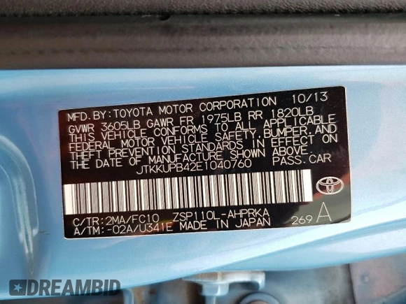 2014 Scion xD with VIN JTKKUPB42E1040760, listed as a Copart auction lot 58491925 with 174,777 mi miles and Salvage title. Bid and sale history available at DreamBid. Image 12.