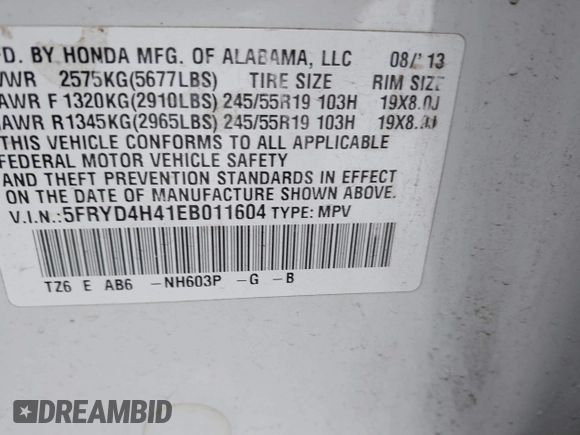 2014 Acura MDX Tech Pkg with VIN 5FRYD4H41EB011604, listed as a IAAI auction lot 41492753 with 123,229 mi miles. Bid and sale history available at carsss.com. Image 9.