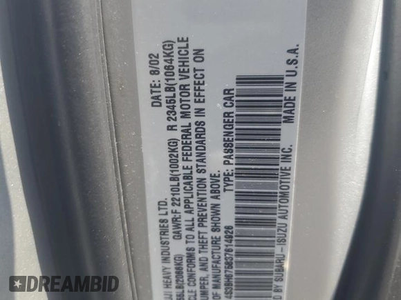 2003 Subaru Legacy Outback with VIN 4S3BH675837614926, listed as a Copart auction lot 62183485 with 232,910 mi miles and Salvage title. Bid and sale history available at DreamBid. Image 13.