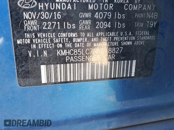 2017 Hyundai Ioniq Limited with VIN KMHC85LC7HU018827, listed as a Copart auction lot 42440655 with 125,104 mi miles and Salvage Title. Bid and sale history available at DreamBid. Image 12.