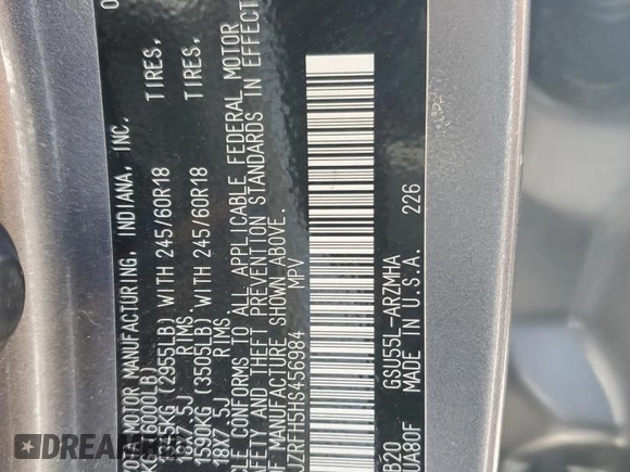 2017 Toyota Highlander XLE with VIN 5TDJZRFH5HS456984, listed as a Copart auction lot 50780025 with 113,287 mi miles and Salvage title. Bid and sale history available at DreamBid. Image 13.