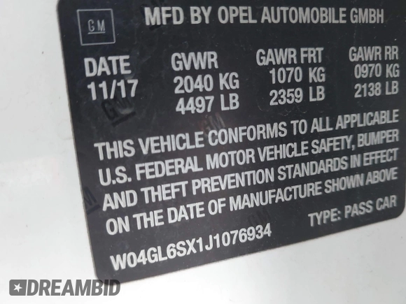 2018 Buick Regal Preferred with VIN W04GL6SX1J1076934, listed as a IAAI auction lot 41899255 with 159,917 mi miles and . Bid and sale history available at DreamBid. Image 9.