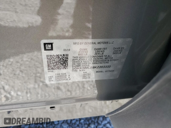 2019 GMC Acadia SLT with VIN 1GKKNMLS8KZ203333, listed as a Copart auction lot 49382675 with 93,234 mi miles and Salvage Title. Bid and sale history available at carsss.com. Image 13.