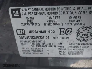 2015 GMC Sierra 1500 SLE with VIN 3GTU2UEC0FG353154, listed as a IAAI auction lot 41640206 with 110,957 mi miles. Bid and sale history available at carsss.com. Image 9.