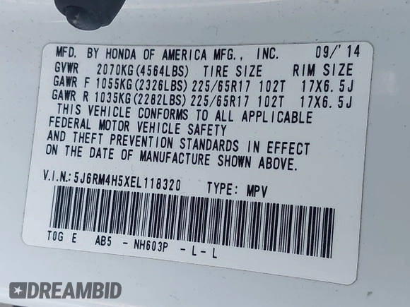 2014 Honda CR-V EX with VIN 5J6RM4H5XEL118320, listed as a IAAI auction lot 41596175 with 95,501 mi miles. Bid and sale history available at carsss.com. Image 9.