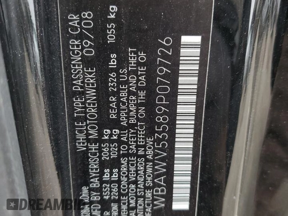 2009 BMW 3 Series 328i xDrive with VIN WBAWV53589P079726, listed as a Copart auction lot 44101055 with 219,434 mi miles and Salvage Title. Bid and sale history available at carsss.com. Image 14.