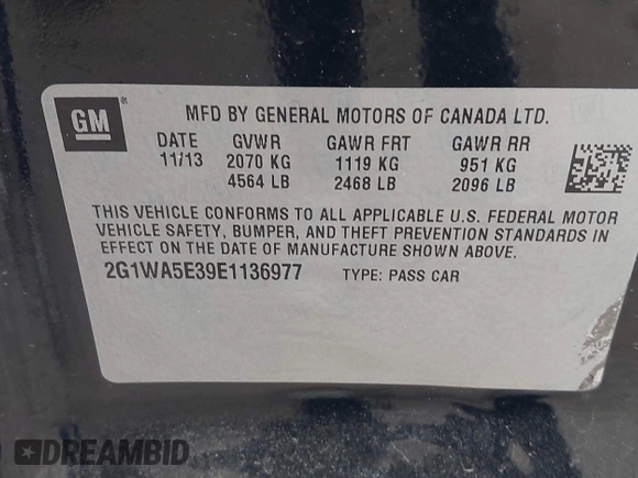 2014 Chevrolet Impala LS with VIN 2G1WA5E39E1136977, listed as a IAAI auction lot 41843947 with 122,709 mi miles and . Bid and sale history available at DreamBid. Image 9.