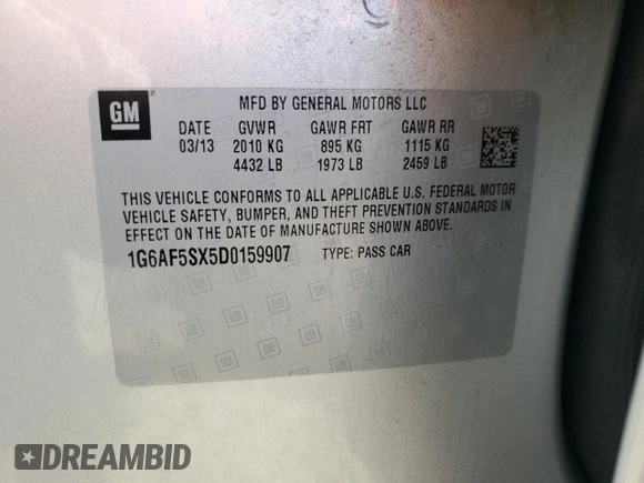 2013 Cadillac ATS Premium with VIN 1G6AF5SX5D0159907, listed as a Copart auction lot 83404814 with 0 mi miles and Salvage Title. Bid and sale history available at carsss.com. Image 15.