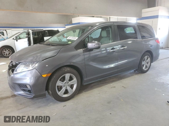 2019 Honda Odyssey EX-L z VIN 5FNRL6H7XKB123313, wystawiony jako Copart lot #56105555 z przebiegiem 50 313 mil mil oraz Szkoda całkowita • Salvage title. Historia ofert i sprzedaży dostępna na DreamBid. Obrazek 1.