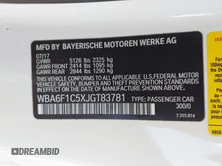 2018 BMW 6 Series 640i with VIN WBA6F1C5XJGT83781, listed as a IAAI auction lot 41945616 with 46,370 mi miles and . Bid and sale history available at carsss.com. Image 9.