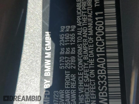 2024 BMW M4 Competition xDrive with VIN WBS33BA01RCP06011, listed as a Copart auction lot 75655344 with Not provided miles and Salvage title. Bid and sale history available at DreamBid. Image 13.