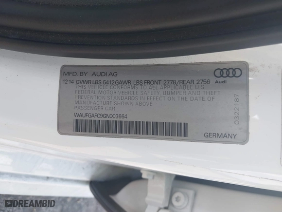 2016 Audi A6 3.0T Premium Plus with VIN WAUFGAFC9GN003664, listed as a IAAI auction lot 41890962 with 100,485 mi miles. Bid and sale history available at carsss.com. Image 9.