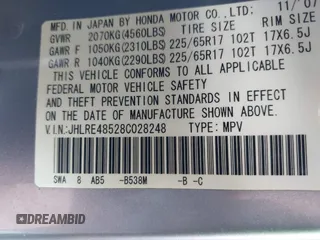 2008 Honda CR-V EX with VIN JHLRE48528C028248, listed as a IAAI auction lot 41788755 with 160,728 mi miles. Bid and sale history available at carsss.com. Image 9.