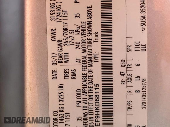 2017 Ford F-150 XL with VIN 1FTMF1EF9HKD68115, listed as a Copart auction lot 42555835 with Not provided miles and Salvage title. Bid and sale history available at DreamBid. Image 12.