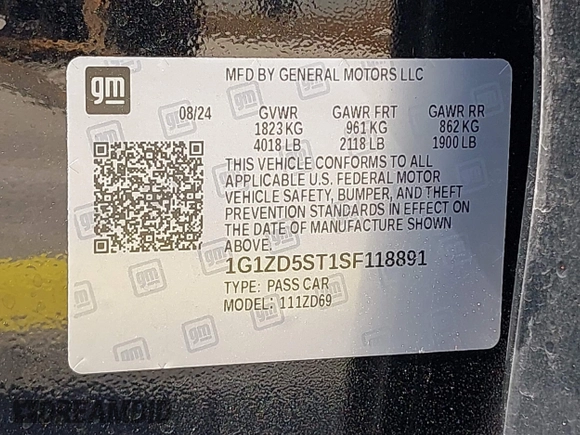 2025 Chevrolet Malibu LT with VIN 1G1ZD5ST1SF118891, listed as a IAAI auction lot 42203068 with 17,038 mi miles and . Bid and sale history available at DreamBid. Image 9.