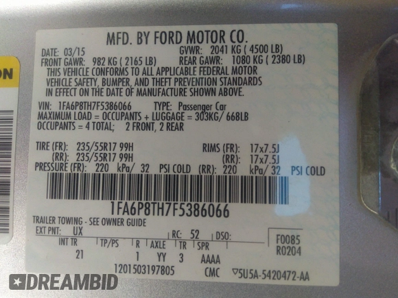 2015 Ford Mustang EcoBoost z VIN 1FA6P8TH7F5386066, wystawiony jako IAAI lot #34865266 z przebiegiem 113 862 mil mil oraz . Historia ofert i sprzedaży dostępna na DreamBid. Obrazek 9.
