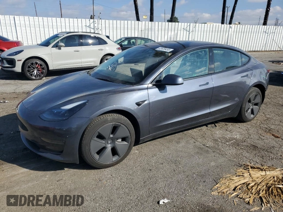2023 Tesla Model 3 with VIN 5YJ3E1EA3PF541593, listed as a Copart auction lot 43926455 with 26,593 mi miles and Salvage title. Bid and sale history available at DreamBid. Image 1.