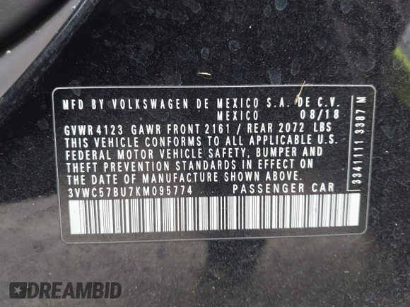 2019 Volkswagen Jetta S z VIN 3VWC57BU7KM095774, wystawiony jako IAAI lot #42258531 z przebiegiem Nie podano mil oraz . Historia ofert i sprzedaży dostępna na DreamBid. Obrazek 9.