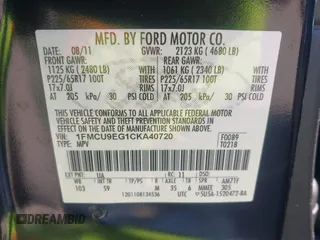 2012 Ford Escape Limited with VIN 1FMCU9EG1CKA40720, listed as a IAAI auction lot 42142713 with 127,658 mi miles. Bid and sale history available at carsss.com. Image 9.