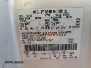 2005 Ford F-150 XLT with VIN 1FTPW12505KF07827, listed as a Copart auction lot 62026695 with Not provided miles and Salvage title. Bid and sale history available at DreamBid. Image 12.