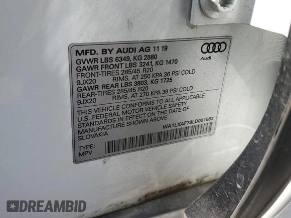 2020 Audi Q7 Premium Plus z VIN WA1LXAF78LD001682, wystawiony jako Copart lot #66042065 z przebiegiem 43 882 mil mil oraz Szkoda całkowita • Salvage title. Historia ofert i sprzedaży dostępna na DreamBid. Obrazek 12.
