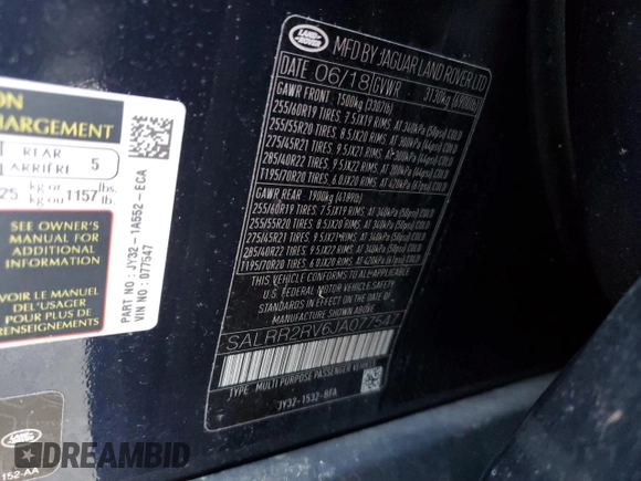 2018 Land Rover Discovery HSE with VIN SALRR2RV6JA077547, listed as a Copart auction lot 84092604 with 41,192 mi miles and Salvage Title. Bid and sale history available at DreamBid. Image 13.