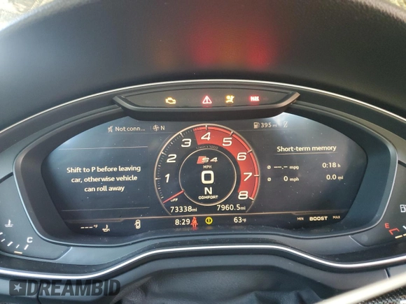 2018 Audi S4 Premium Plus with VIN WAUB4AF40JA002725, listed as a Copart auction lot 49363774 with 73,338 mi miles. Bid and sale history available at carsss.com. Image 9.