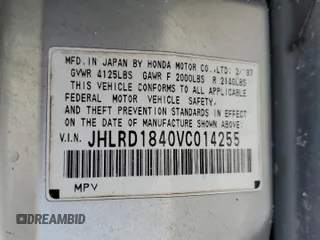 1997 Honda CR-V z VIN JHLRD1840VC014255, wystawiony jako Copart lot #57801685 z przebiegiem 309 513 mil mil oraz Nie do naprawy • Non repairable. Historia ofert i sprzedaży dostępna na DreamBid. Obrazek 12.