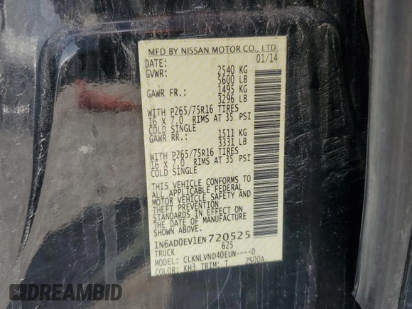 2014 Nissan Frontier SV with VIN 1N6AD0EV1EN720525, listed as a Copart auction lot 58823205 with 253,045 mi miles and Clean title. Bid and sale history available at DreamBid. Image 12.