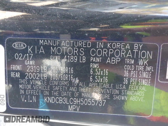 2017 Kia Niro LX with VIN KNDCB3LC9H5055737, listed as a IAAI auction lot 41983379 with 105,007 mi miles. Bid and sale history available at carsss.com. Image 9.