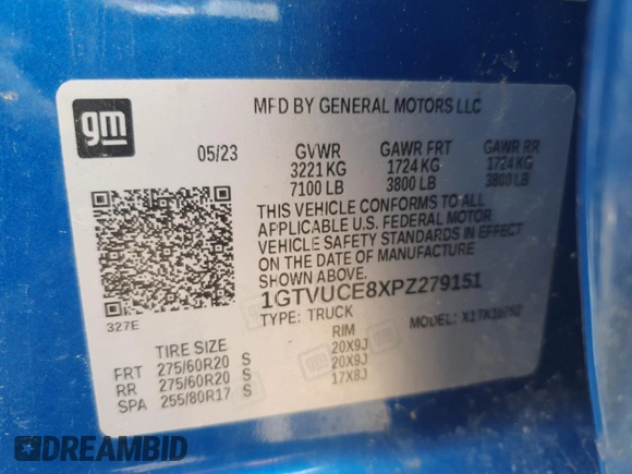 2023 GMC Sierra 1500 z VIN 1GTVUCE8XPZ279151, wystawiony jako Copart lot #53349085 z przebiegiem 41 378 mil mil oraz Szkoda całkowita • Salvage title. Historia ofert i sprzedaży dostępna na DreamBid. Obrazek 12.