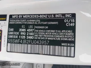 2015 Mercedes-Benz C-Class C 300 with VIN 55SWF4JB2FU043957, listed as a IAAI auction lot 41906033 with 99,094 mi miles. Bid and sale history available at carsss.com. Image 9.