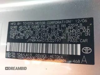 2007 Toyota Camry LE with VIN JTNBK46K073022197, listed as a IAAI auction lot 42069591 with 248,327 mi miles and . Bid and sale history available at DreamBid. Image 9.