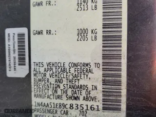 2009 Nissan Maxima 3.5 SV w/Sport Pkg with VIN 1N4AA51E89C835161, listed as a Copart auction lot 52003135 with 155,100 mi miles and Salvage Title. Bid and sale history available at carsss.com. Image 12.