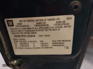 2001 Chevrolet Silverado 1500 LS with VIN 2GCEK19T311373414, listed as a IAAI auction lot 41773891 with 190,798 mi miles. Bid and sale history available at carsss.com. Image 9.