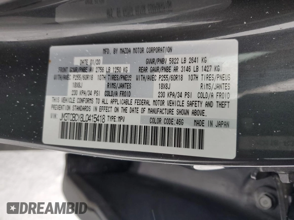 2020 Mazda CX-9 Touring with VIN JM3TCBCY8L0415418, listed as a Copart auction lot 42408235 with 77,722 mi miles and Clean Title. Bid and sale history available at carsss.com. Image 13.