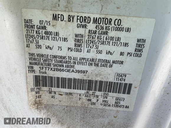 2016 Ford F-250 XLT with VIN 1FT7X2B66GEA39597, listed as a IAAI auction lot 42674454 with 132,770 mi miles and . Bid and sale history available at DreamBid. Image 4.