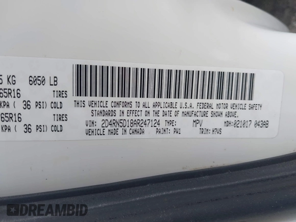 2010 Dodge Grand Caravan SXT z VIN 2D4RN5D18AR247124, wystawiony jako IAAI lot #42257538 z przebiegiem 197 443 mil mil oraz . Historia ofert i sprzedaży dostępna na DreamBid. Obrazek 9.