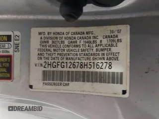 2008 Honda Civic Cpe LX with VIN 2HGFG12678H516278, listed as a IAAI auction lot 42028605 with 100,391 mi miles. Bid and sale history available at carsss.com. Image 9.
