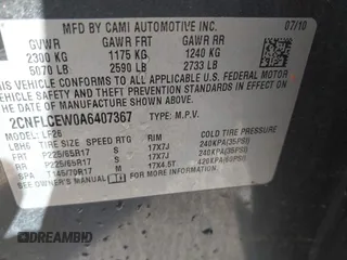 2010 Chevrolet Equinox LS with VIN 2CNFLCEW0A6407367, listed as a IAAI auction lot 41785801 with 71,615 mi miles. Bid and sale history available at carsss.com. Image 9.