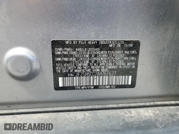 2010 Subaru Forester X Premium с VIN JF2SH6CC2AH761627, выставлен на аукционе Copart как лот 54552485 с пробегом 86 400 миль миль и Списание • Salvage title. История ставок и продаж доступна на DreamBid. Изображение 12.