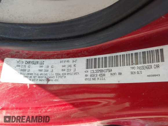 2008 Chrysler Sebring Limited with VIN 1C3LC65M88N137564, listed as a IAAI auction lot 42454717 with 120,274 mi miles and . Bid and sale history available at DreamBid. Image 9.
