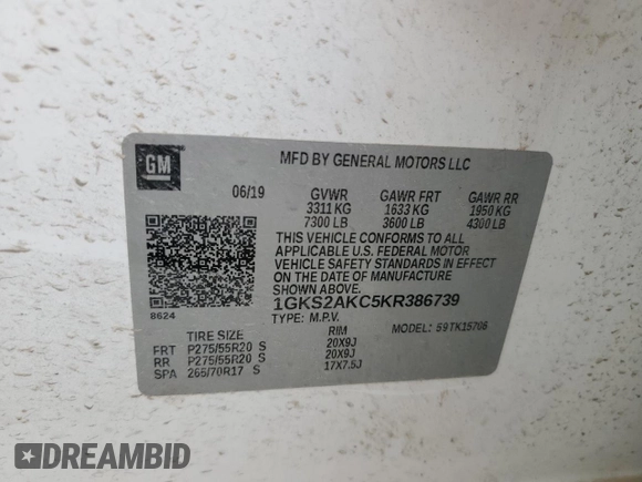 2019 GMC Yukon SLE with VIN 1GKS2AKC5KR386739, listed as a Copart auction lot 44595045 with 80,893 mi miles and Salvage Title. Bid and sale history available at carsss.com. Image 13.