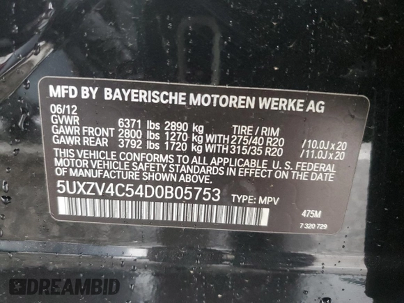 2013 BMW X5 xDrive35i with VIN 5UXZV4C54D0B05753, listed as a Copart auction lot 48157195 with 96,891 mi miles and Salvage Title. Bid and sale history available at carsss.com. Image 15.