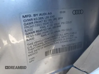 2023 Audi SQ5 Sportback Premium Plus with VIN WA124AFY5P2118392, listed as a Copart auction lot 47560404 with 2,768 mi miles and . Bid and sale history available at DreamBid. Image 13.