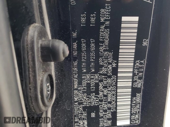 2014 Toyota Sienna L with VIN 5TDZK3DC3ES514520, listed as a Copart auction lot 52205295 with 71,402 mi miles and Salvage Title. Bid and sale history available at carsss.com. Image 14.