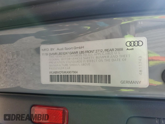 2019 Audi RS 5 Sportback z VIN WUABWCF5XKA907964, wystawiony jako Copart lot #60002343 z przebiegiem 27 182 mil mil oraz . Historia ofert i sprzedaży dostępna na DreamBid. Obrazek 13.